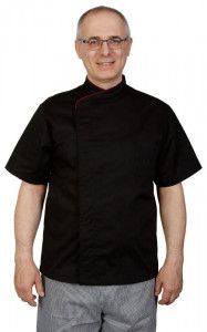 Куртка шеф-повара премиум черная рукав короткий (отделка бордовый кант) [00014]